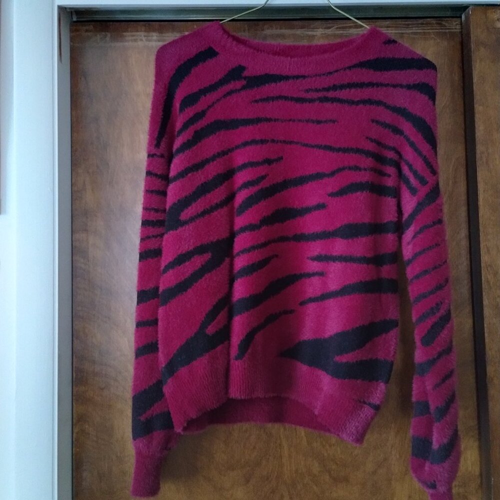 Skies Are Blue: Burgundy Zebra-print Sweater - Size M